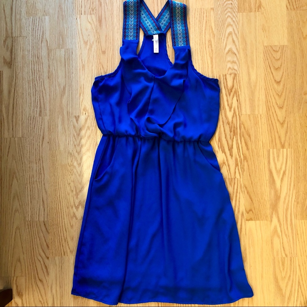 Cobalt blue dress with multi color straps